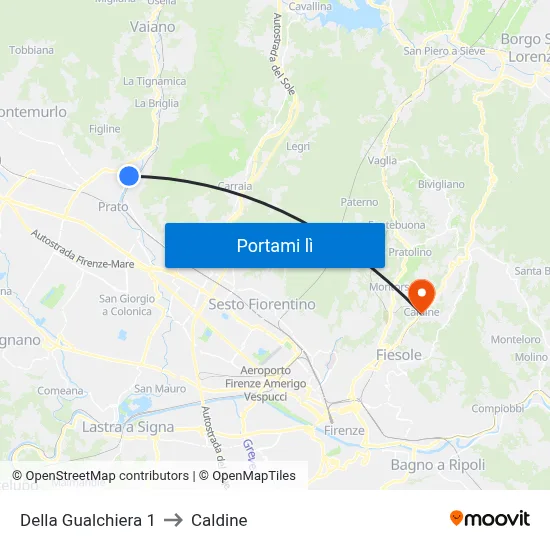 Della Gualchiera 1 to Caldine map