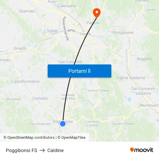 Poggibonsi FS to Caldine map