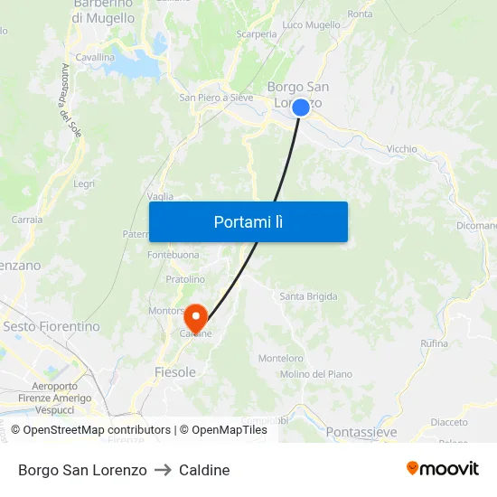 Borgo San Lorenzo to Caldine map