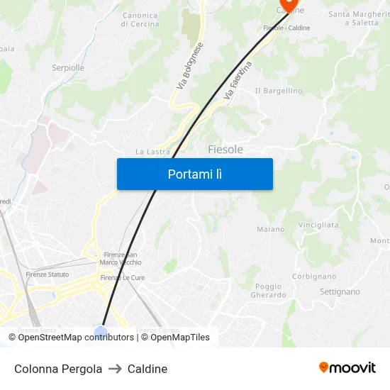 Colonna Pergola to Caldine map