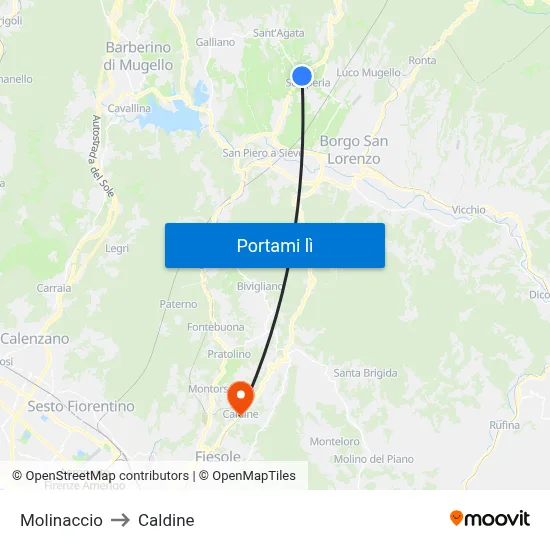 Molinaccio to Caldine map
