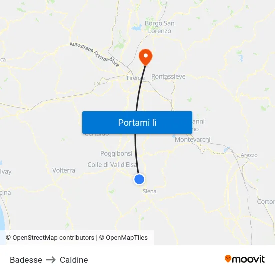 Badesse to Caldine map