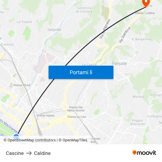 Cascine to Caldine map