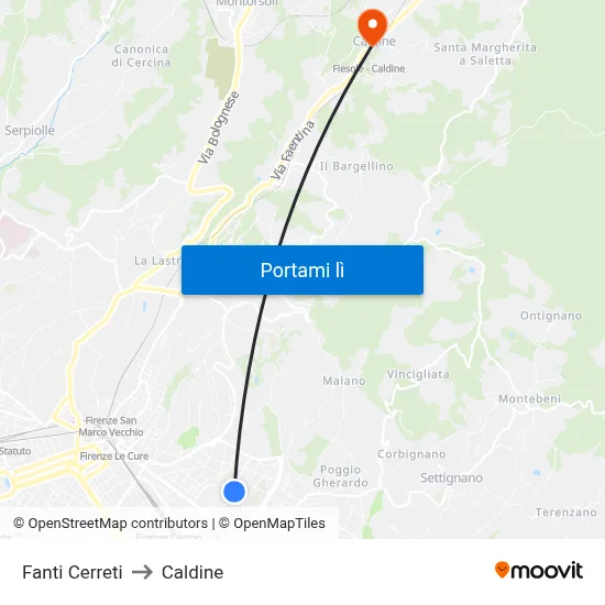 Fanti Cerreti to Caldine map