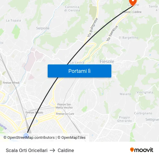 Scala Orti Oricellari to Caldine map