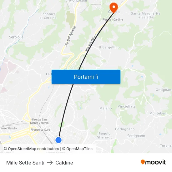 Mille Sette Santi to Caldine map