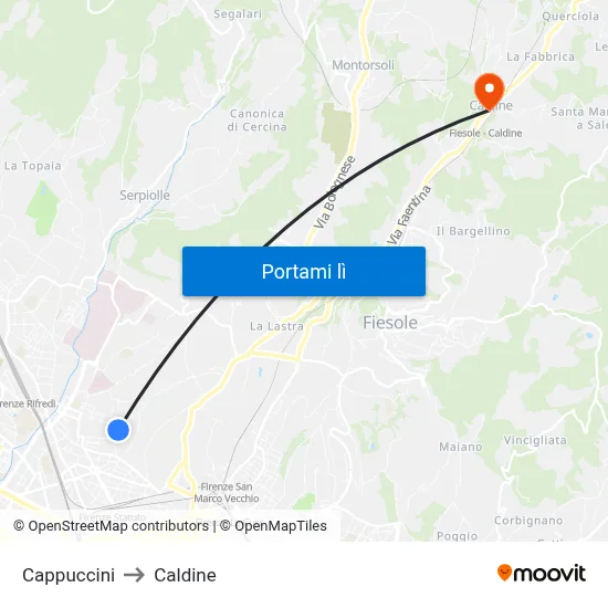Cappuccini to Caldine map