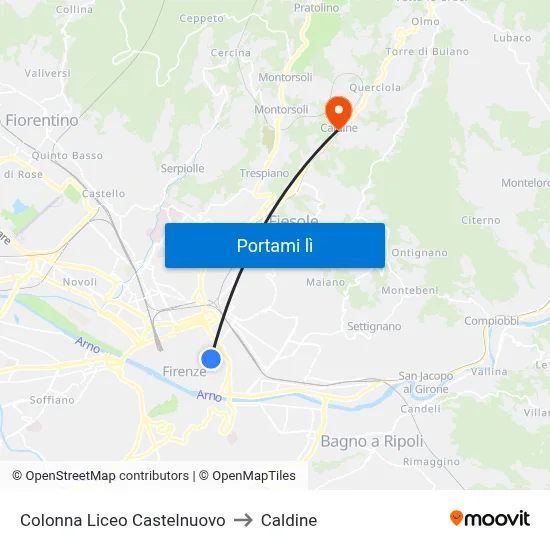 Colonna Liceo Castelnuovo to Caldine map