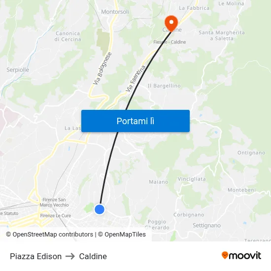 Piazza Edison to Caldine map