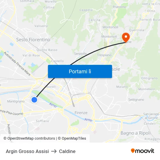Argin Grosso Assisi to Caldine map