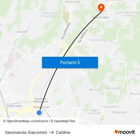 Savonarola Giacomini to Caldine map