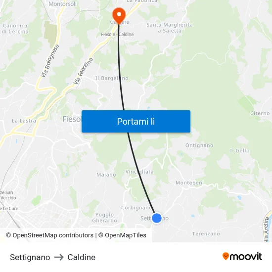 Settignano to Caldine map