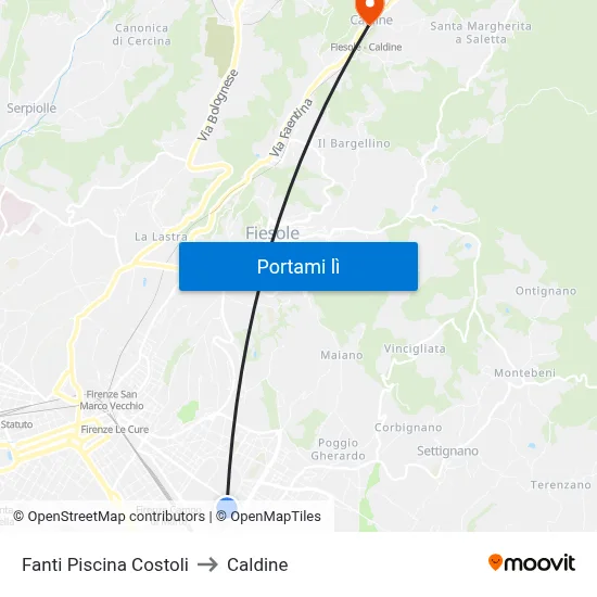 Fanti Piscina Costoli to Caldine map
