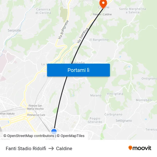 Fanti Stadio Ridolfi to Caldine map