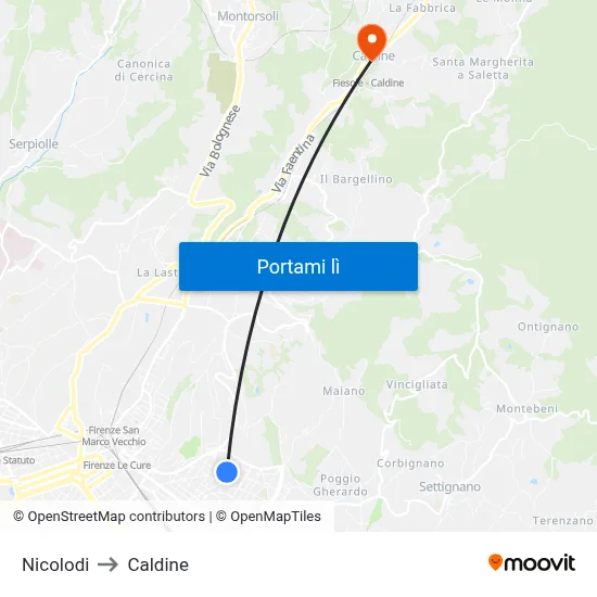 Nicolodi to Caldine map