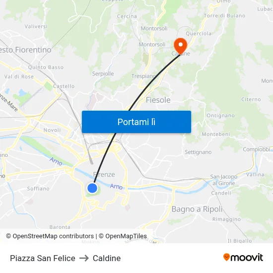 Piazza San Felice to Caldine map