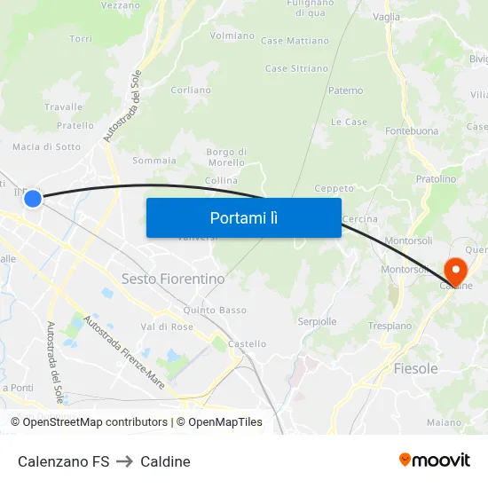 Calenzano FS to Caldine map