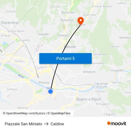 Piazzale San Miniato to Caldine map