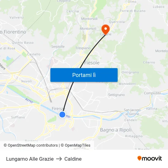 Lungarno Alle Grazie to Caldine map