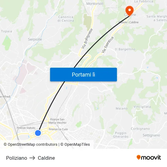Poliziano to Caldine map