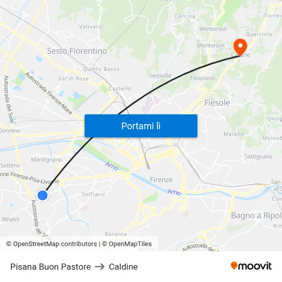Pisana Buon Pastore to Caldine map