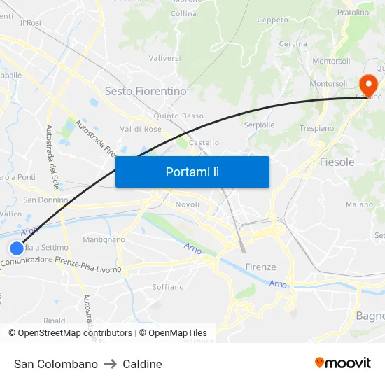 San Colombano to Caldine map