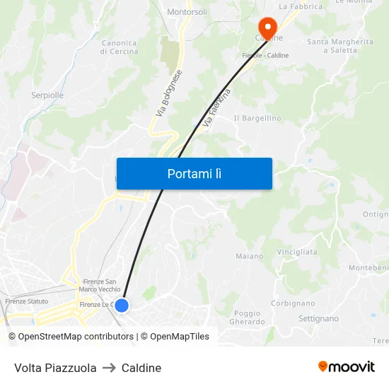 Volta Piazzuola to Caldine map