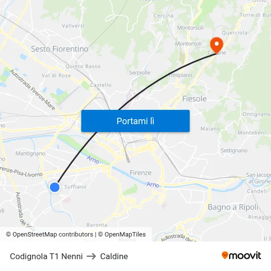 Codignola T1 Nenni to Caldine map