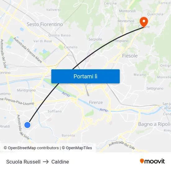 Scuola Russell to Caldine map