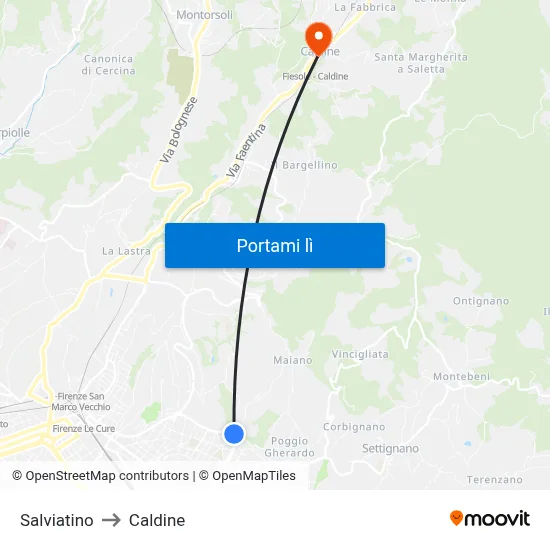 Salviatino to Caldine map