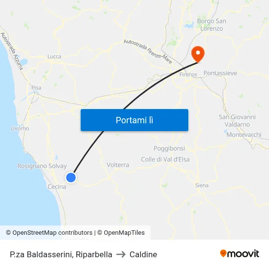 P.za Baldasserini, Riparbella to Caldine map