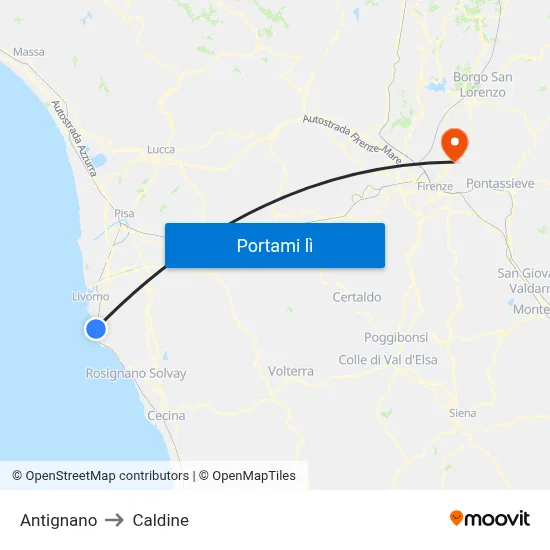 Antignano to Caldine map