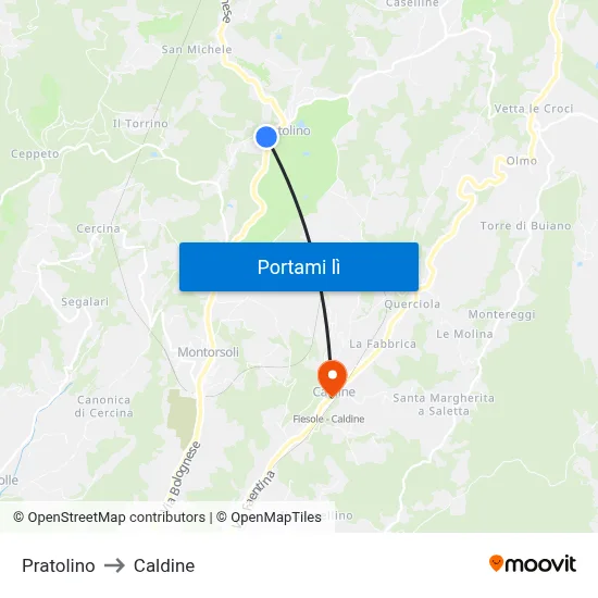 Pratolino to Caldine map
