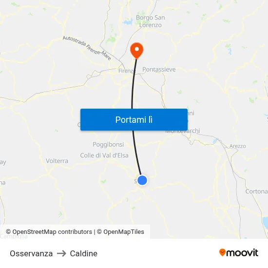 Osservanza to Caldine map