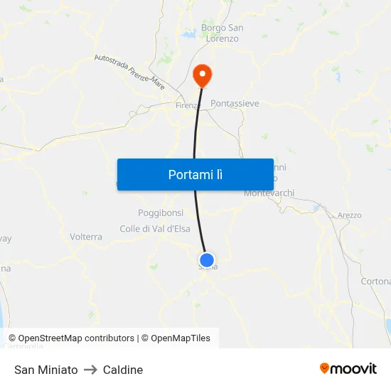 San Miniato to Caldine map