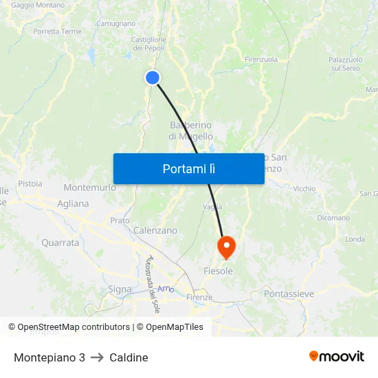 Montepiano 3 to Caldine map
