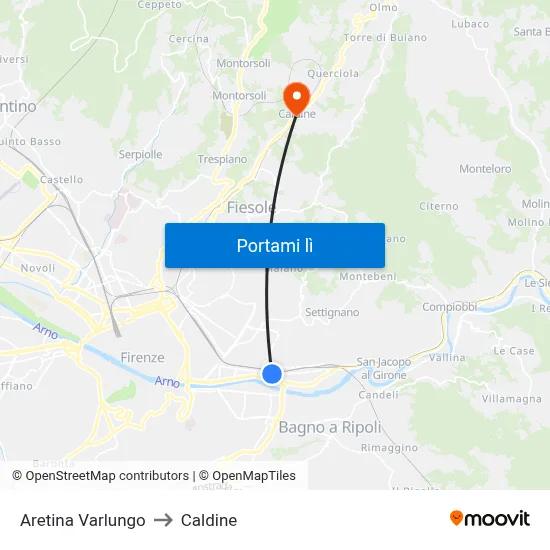 Aretina Varlungo to Caldine map