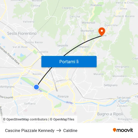 Cascine Piazzale Kennedy to Caldine map