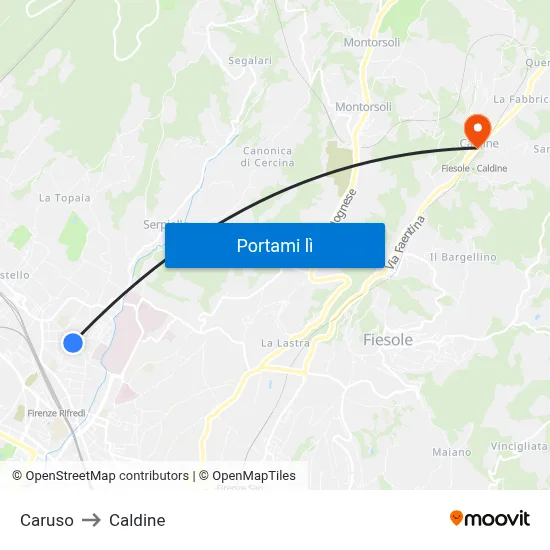 Caruso to Caldine map