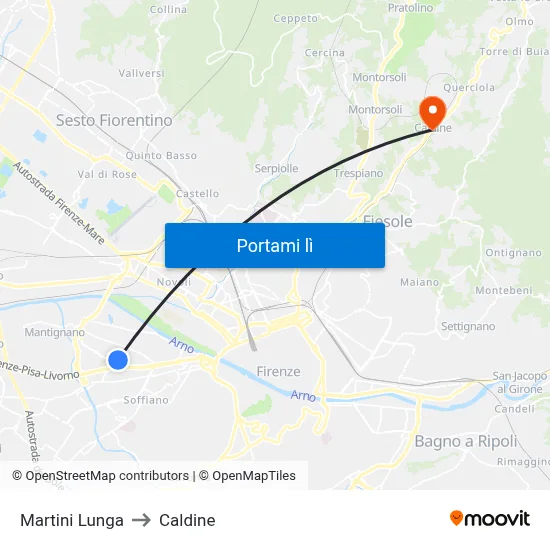 Martini Lunga to Caldine map