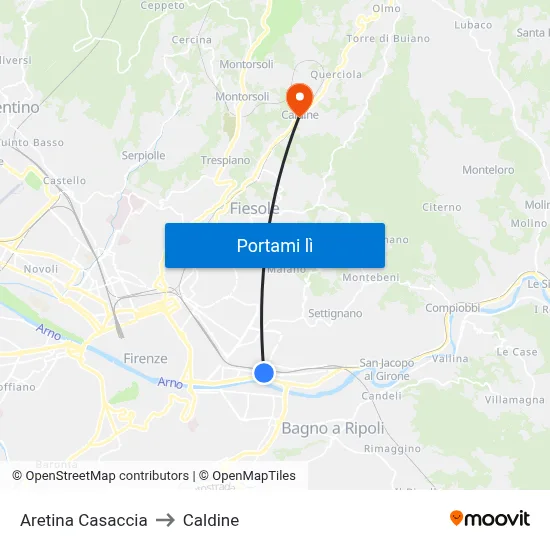 Aretina Casaccia to Caldine map