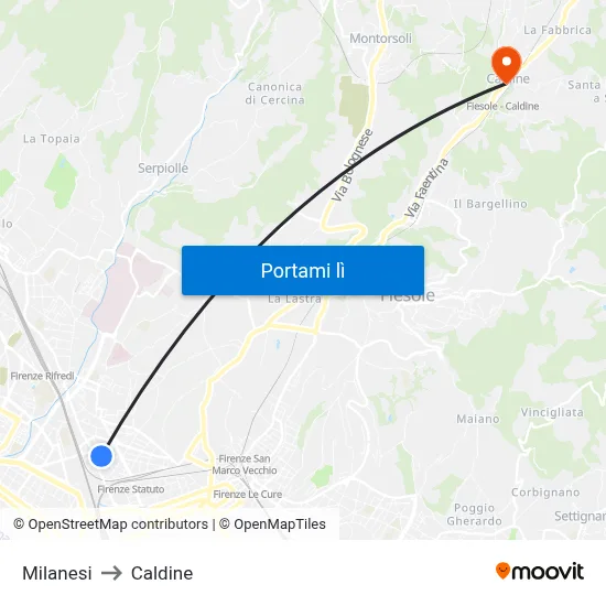 Milanesi to Caldine map