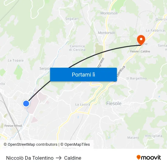 Niccolò Da Tolentino to Caldine map