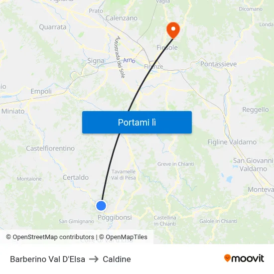 Barberino Val D'Elsa to Caldine map