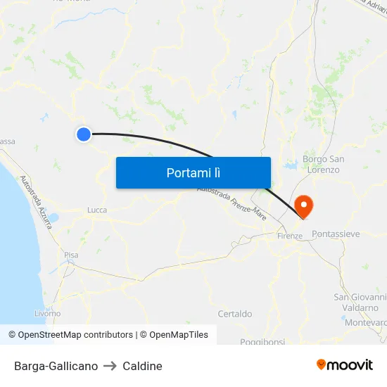 Barga-Gallicano to Caldine map