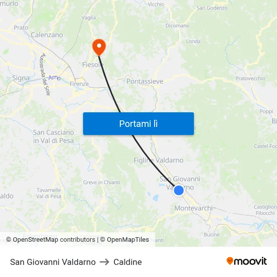 San Giovanni Valdarno to Caldine map