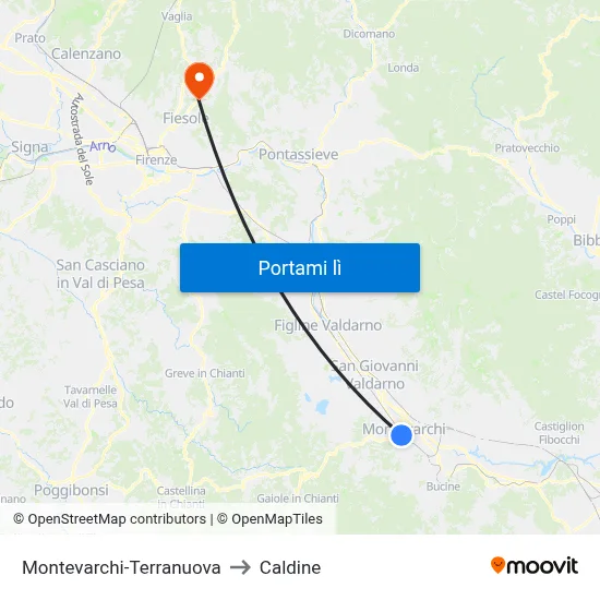 Montevarchi-Terranuova to Caldine map