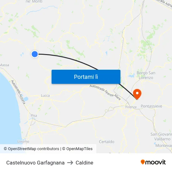 Castelnuovo Garfagnana to Caldine map