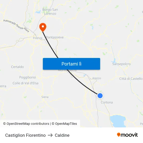 Castiglion Fiorentino to Caldine map