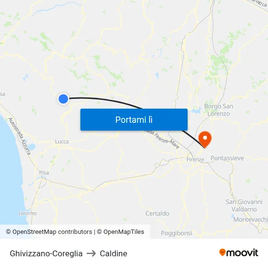 Ghivizzano-Coreglia to Caldine map